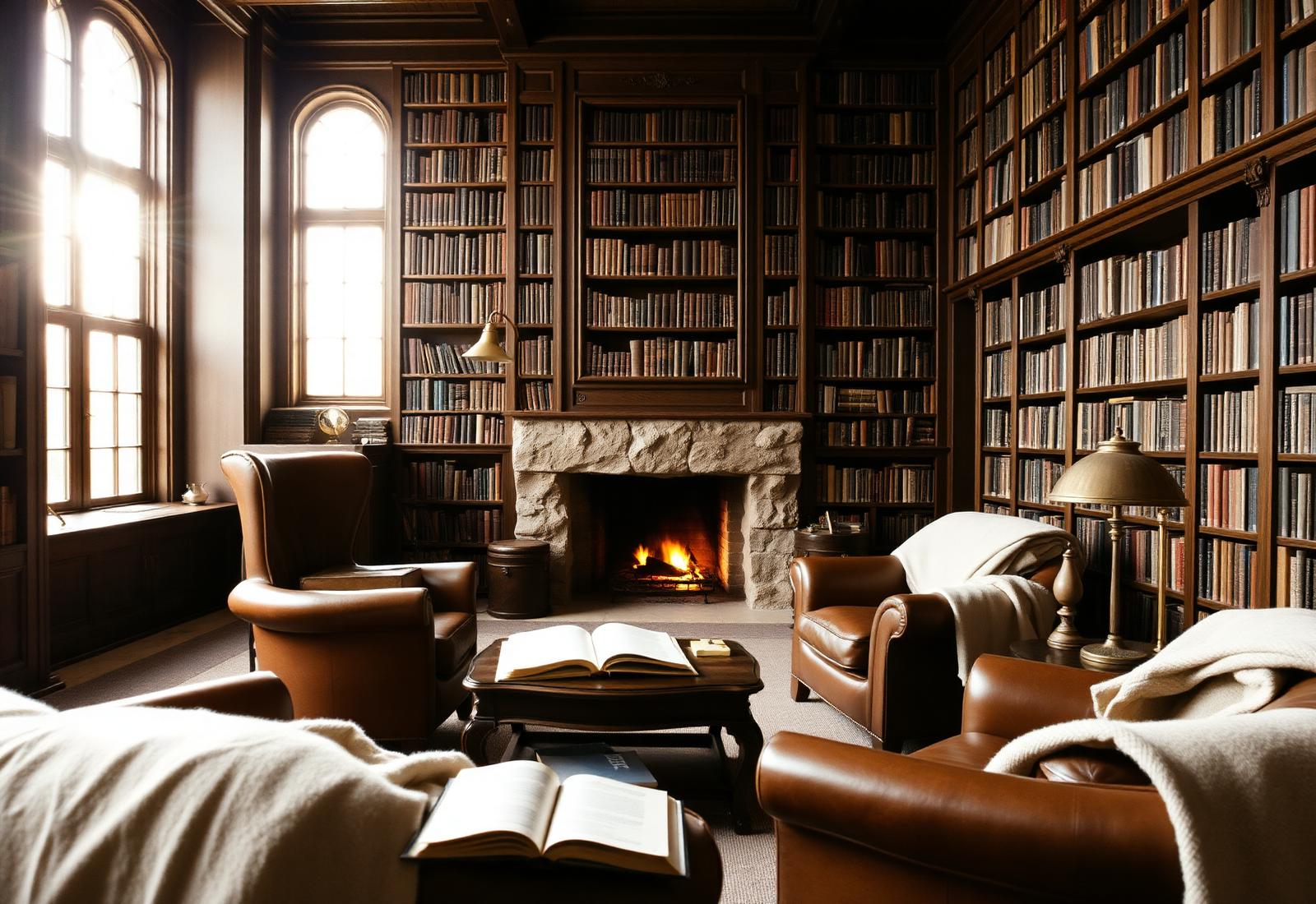 Bibliothèque chaleureuse d'une maison de caractère